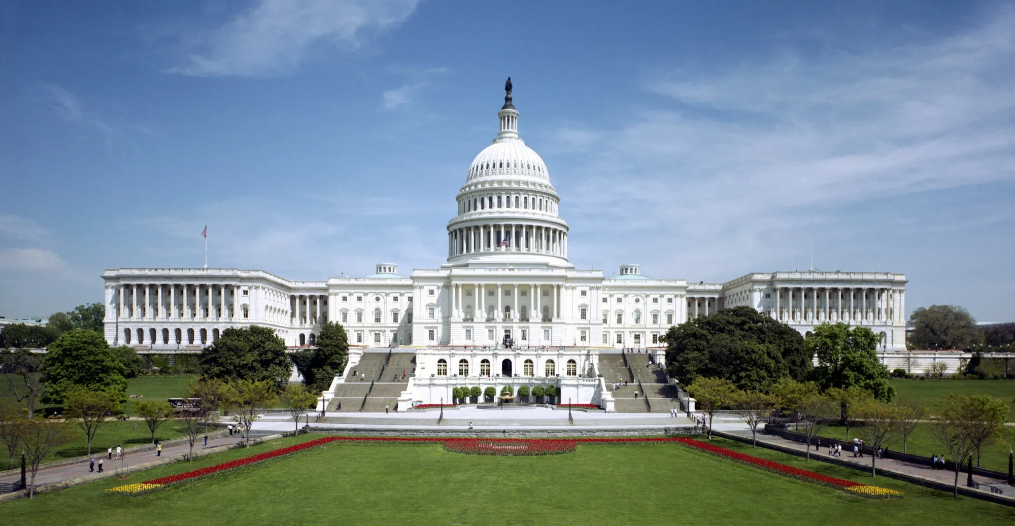 The west front of the United States Capitol on a sunny day