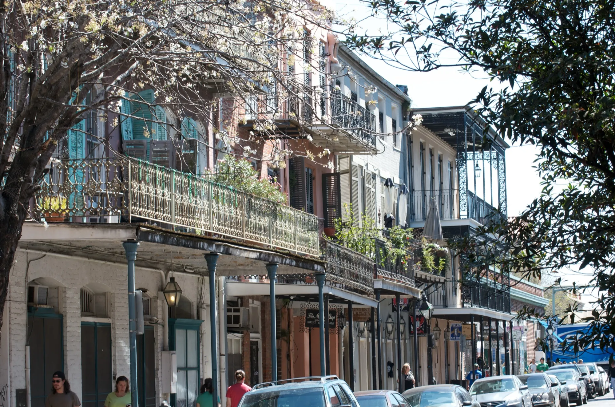 Iron balconies along Dumaine Street in the French Quarter