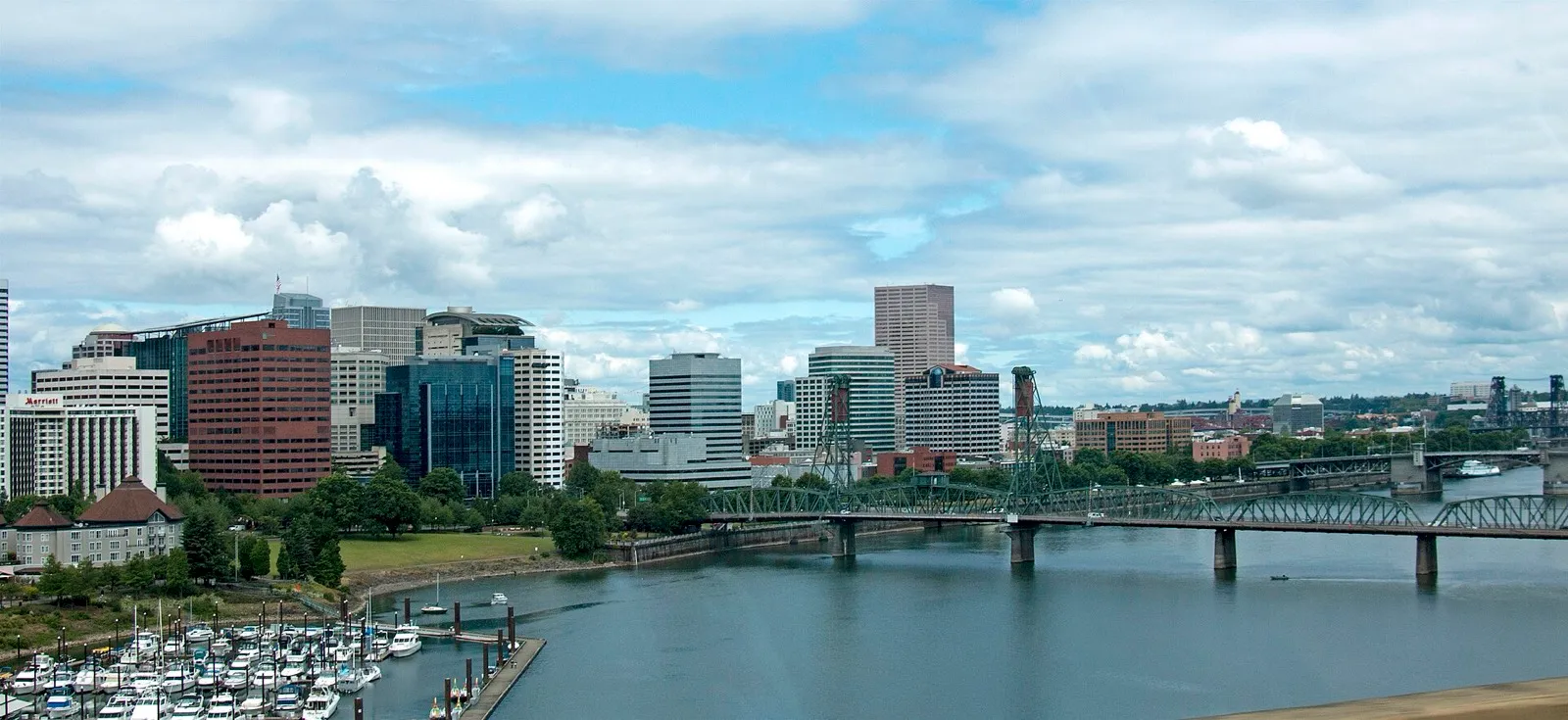Downtown Portland and the Hawthorne Bridge over the Willamette River